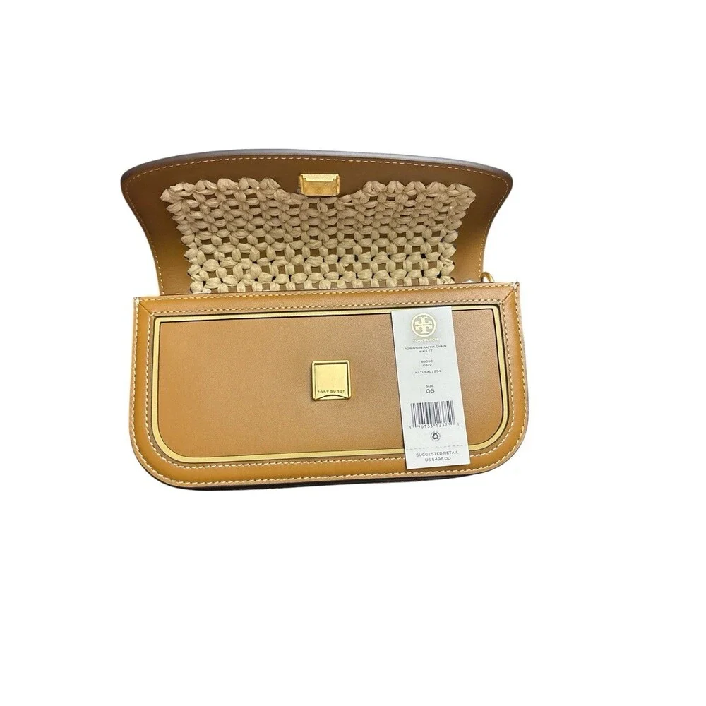 Tory Burch Robinson Raffia Wallet on a Chain Color Natural Retail $498